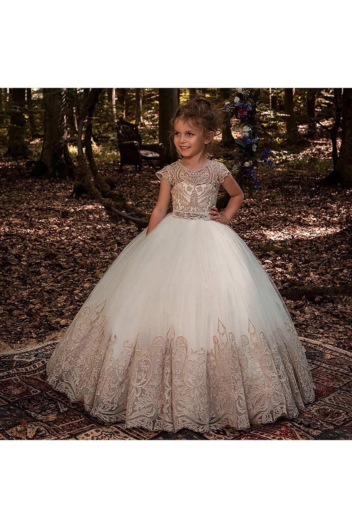 A-Line Floor Length Tulle Lace Flower Girl Dress CF0318 - COCOMELODY