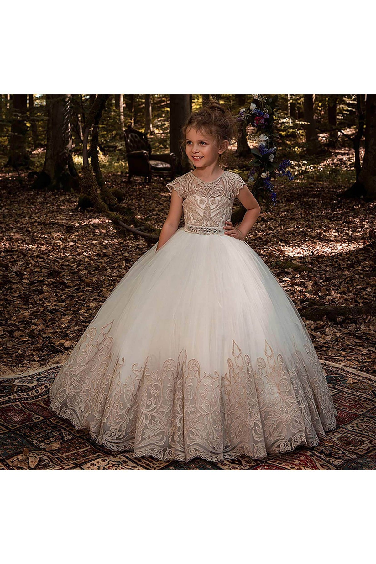 A-Line Floor Length Tulle Lace Flower Girl Dress CF0318 - COCOMELODY