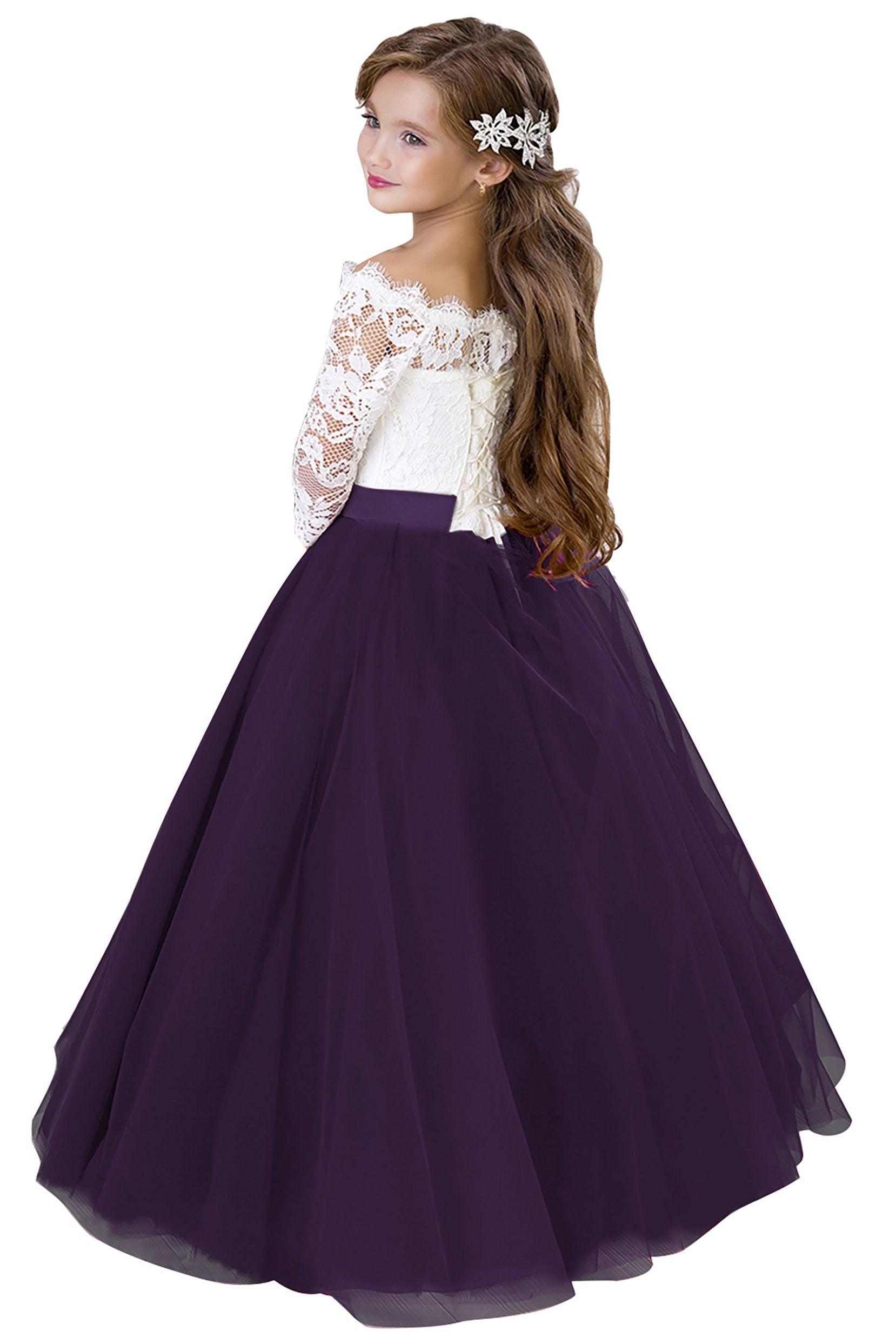 A-Line Floor Length Tulle Lace Flower Girl Dress CF0322 - COCOMELODY