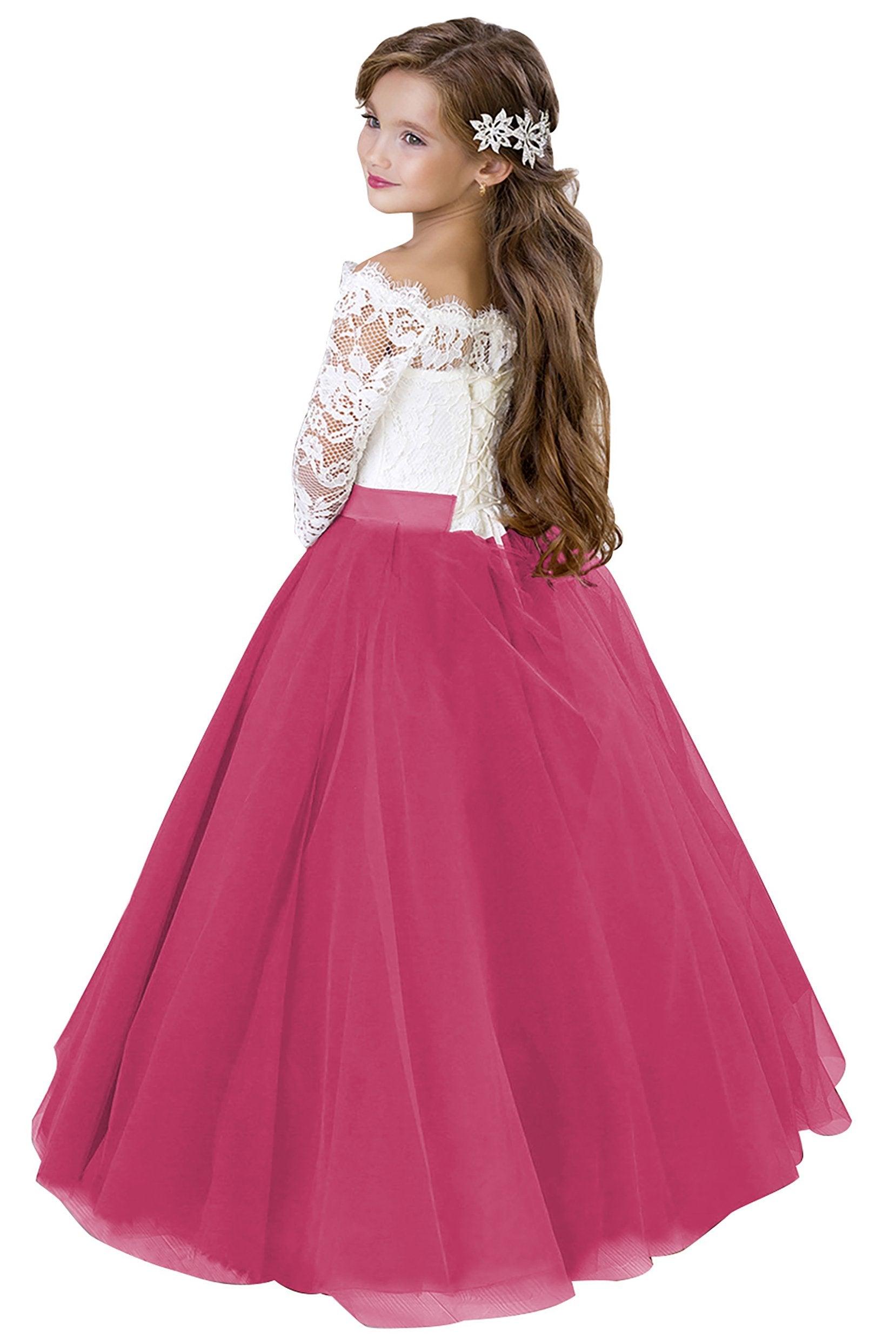 A-Line Floor Length Tulle Lace Flower Girl Dress CF0322 - COCOMELODY