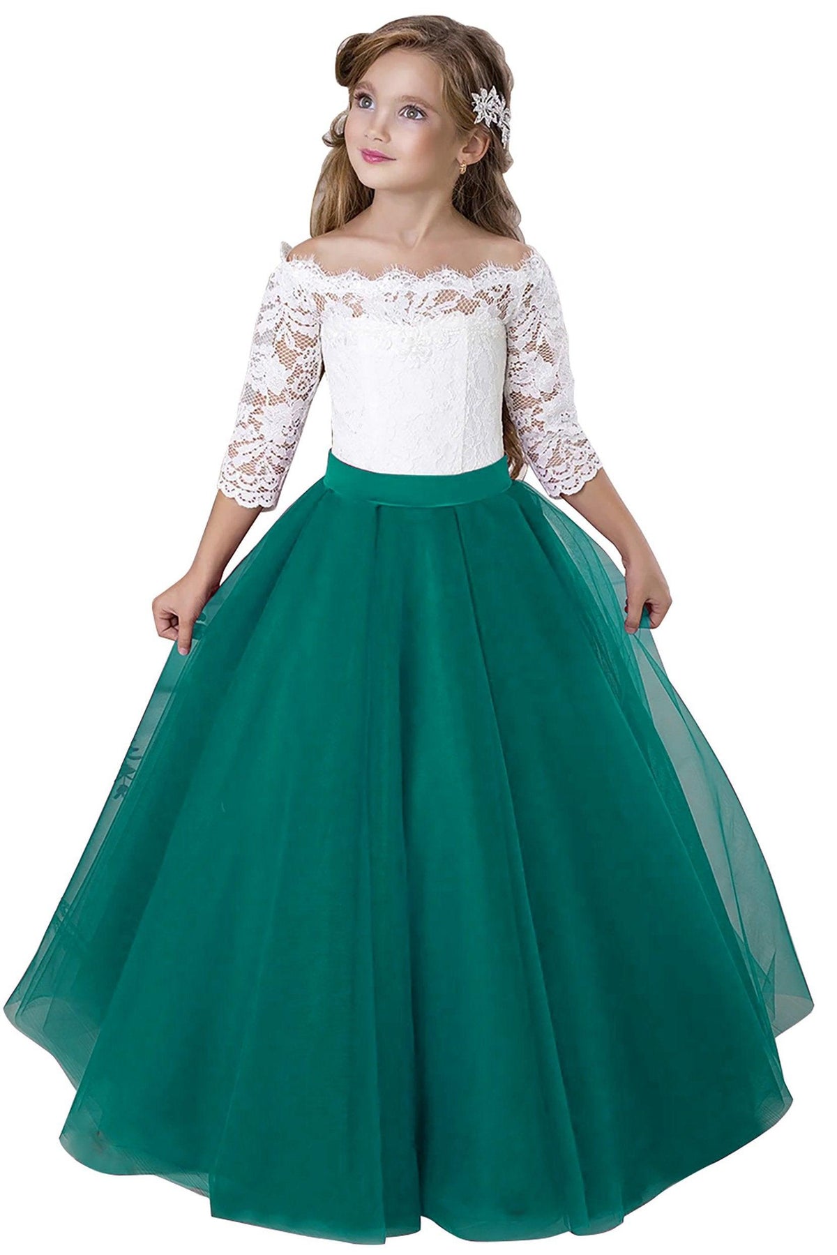 A-Line Floor Length Tulle Lace Flower Girl Dress CF0322 - COCOMELODY
