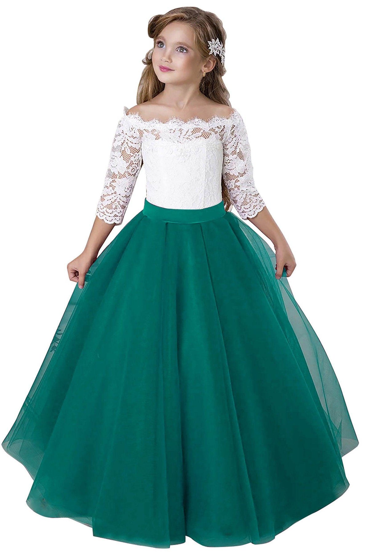 A-Line Floor Length Tulle Lace Flower Girl Dress CF0322 - COCOMELODY