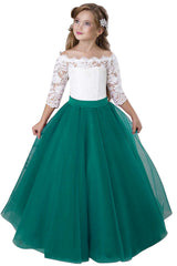 A-Line Floor Length Tulle Lace Flower Girl Dress CF0322 - COCOMELODY
