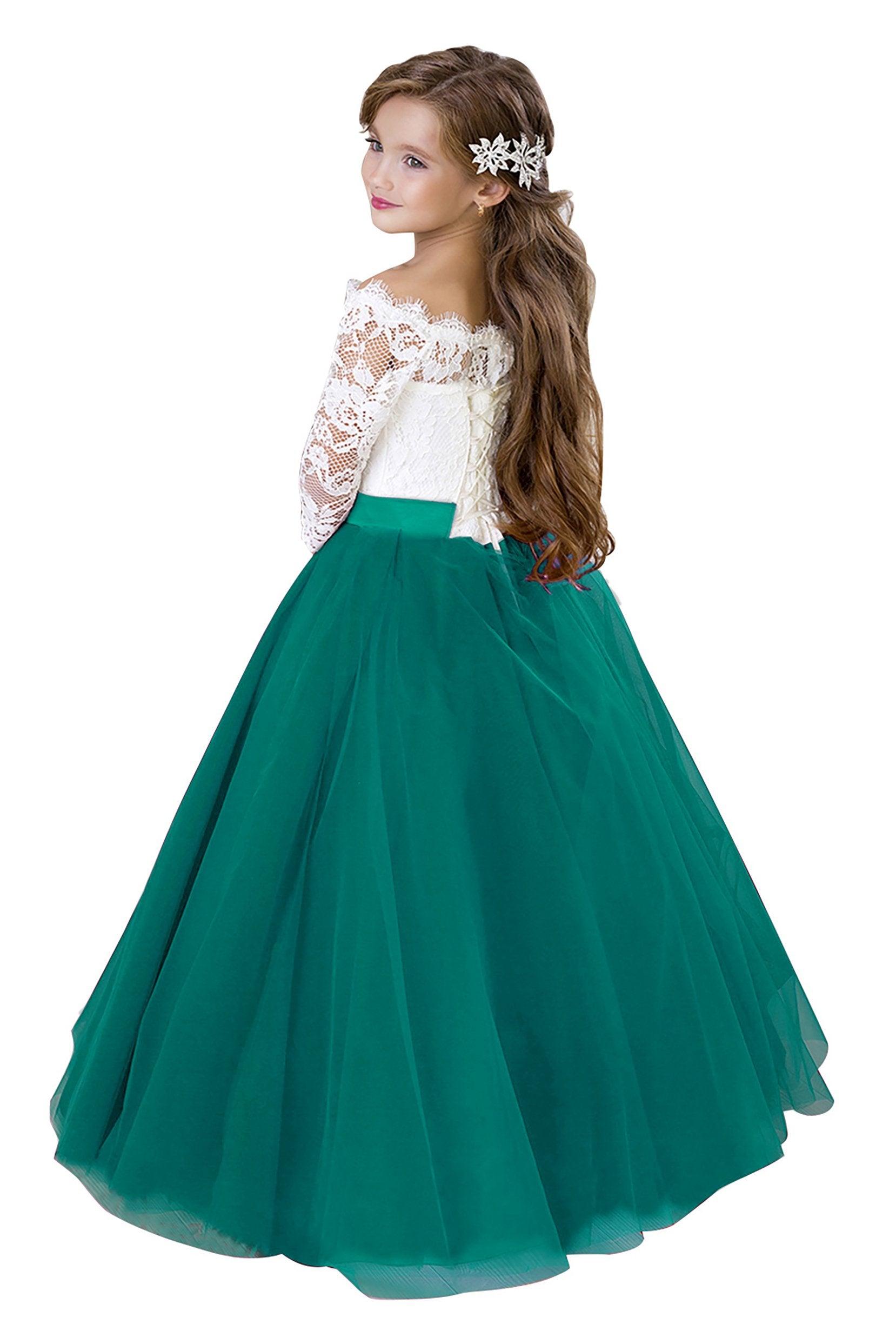 A-Line Floor Length Tulle Lace Flower Girl Dress CF0322 - COCOMELODY