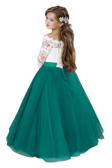 A-Line Floor Length Tulle Lace Flower Girl Dress CF0322 - COCOMELODY