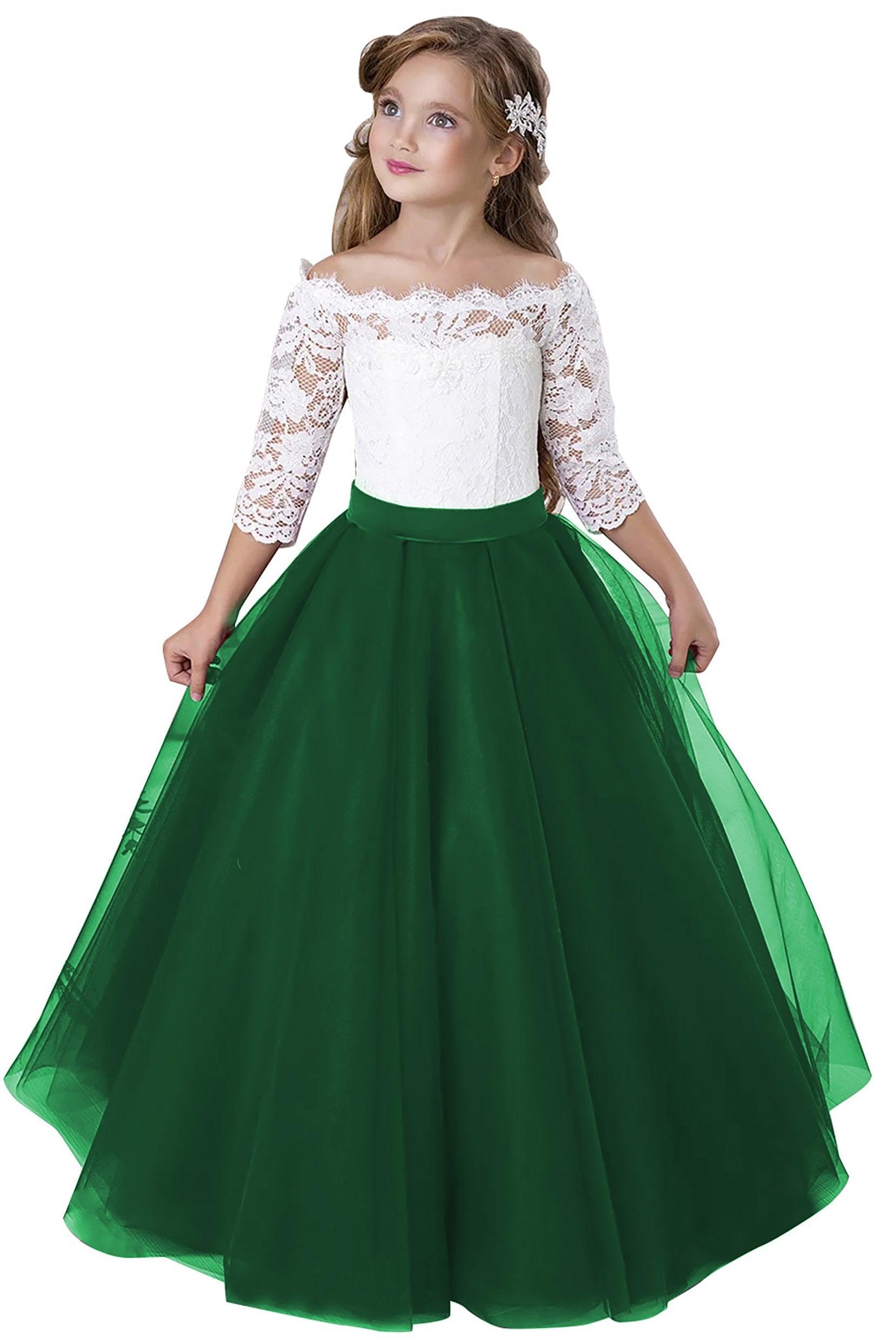 A-Line Floor Length Tulle Lace Flower Girl Dress CF0322 - COCOMELODY