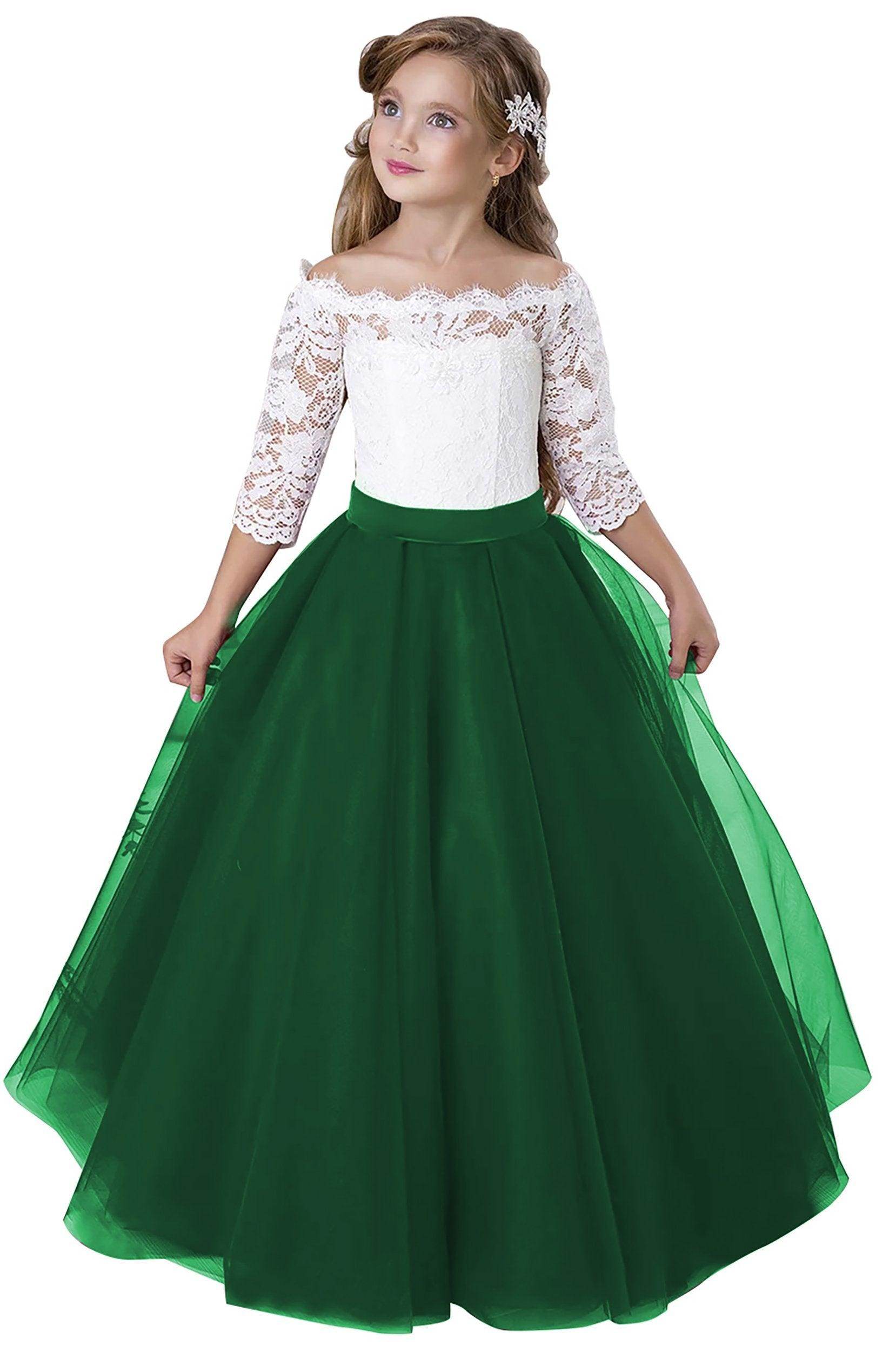 A-Line Floor Length Tulle Lace Flower Girl Dress CF0322 - COCOMELODY