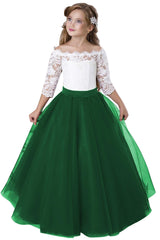 A-Line Floor Length Tulle Lace Flower Girl Dress CF0322 - COCOMELODY