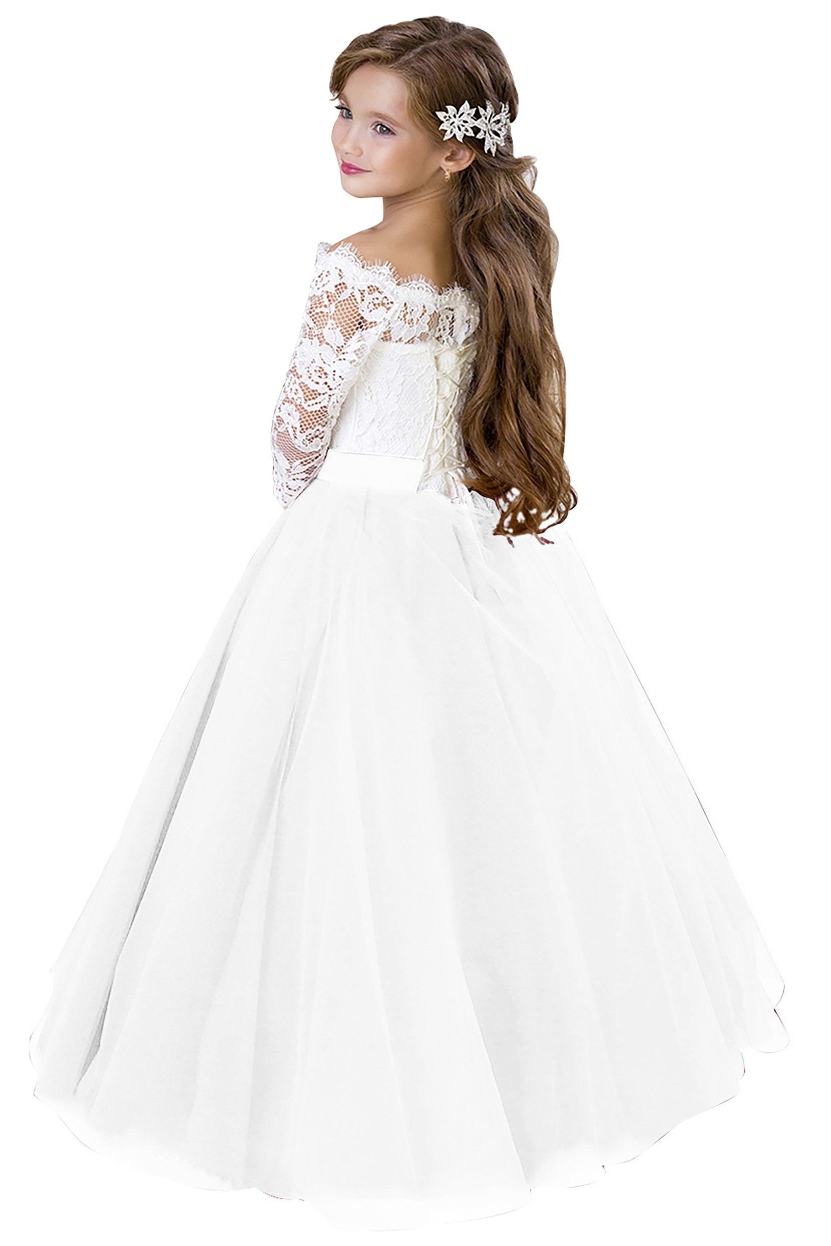 A-Line Floor Length Tulle Lace Flower Girl Dress CF0322 - COCOMELODY