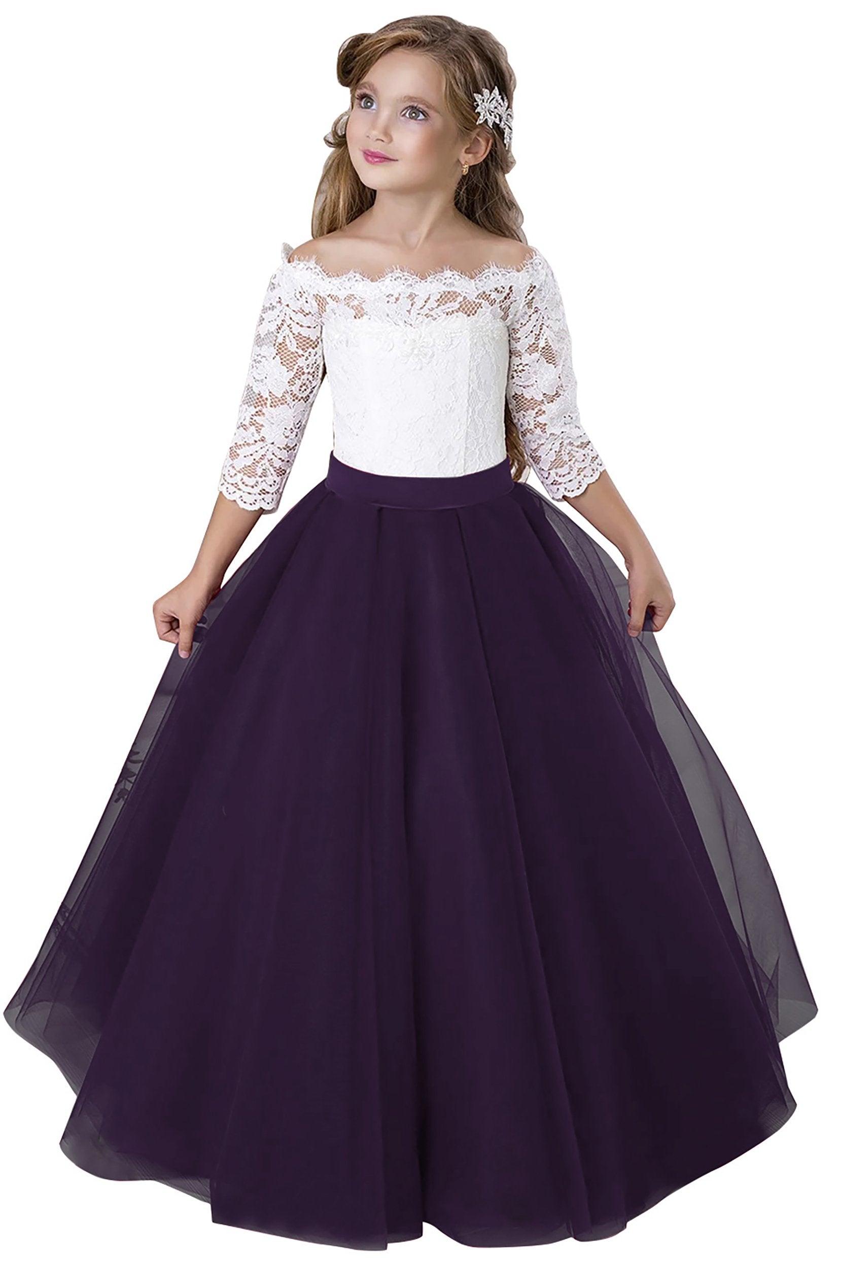 A-Line Floor Length Tulle Lace Flower Girl Dress CF0322 - COCOMELODY