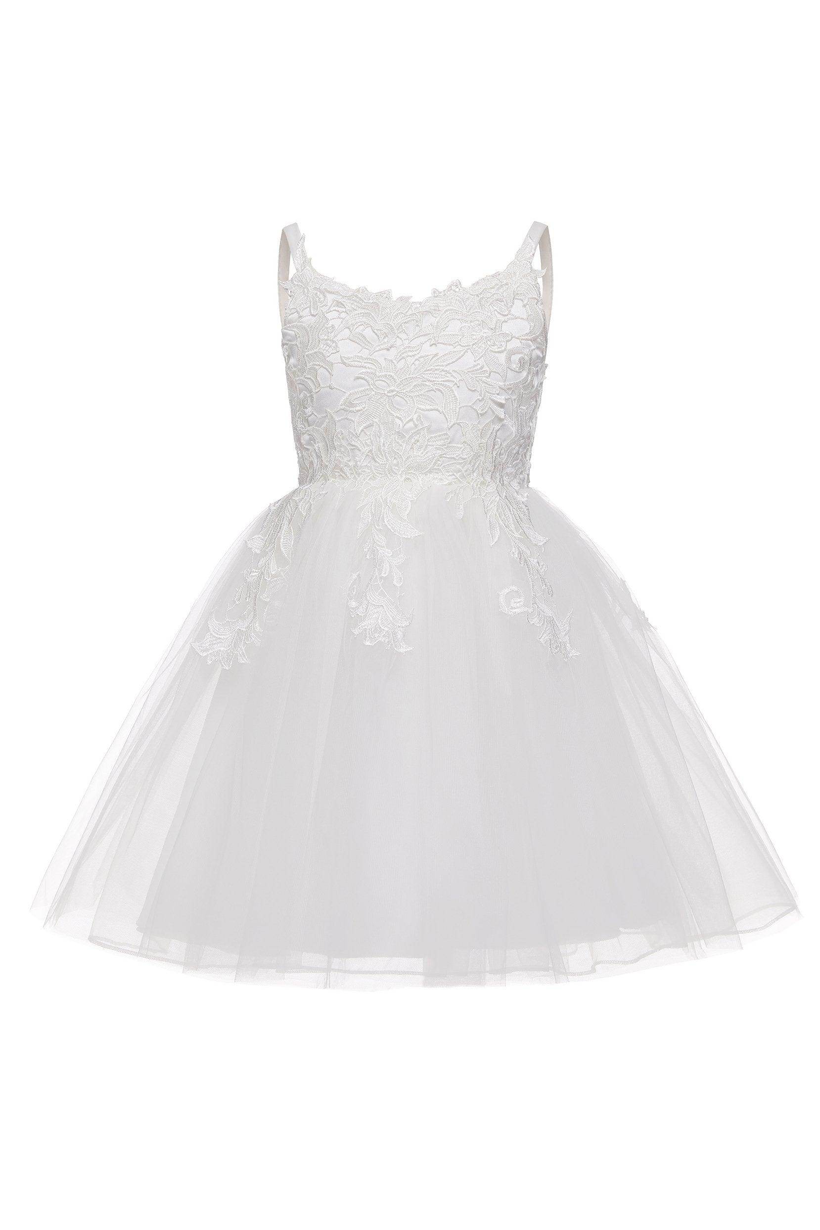 A-Line Knee Length Tulle Lace Flower Girl Dress CF0324 - COCOMELODY