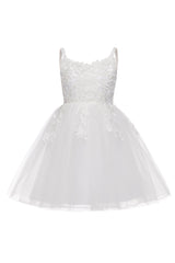 A-Line Knee Length Tulle Lace Flower Girl Dress CF0324 - COCOMELODY