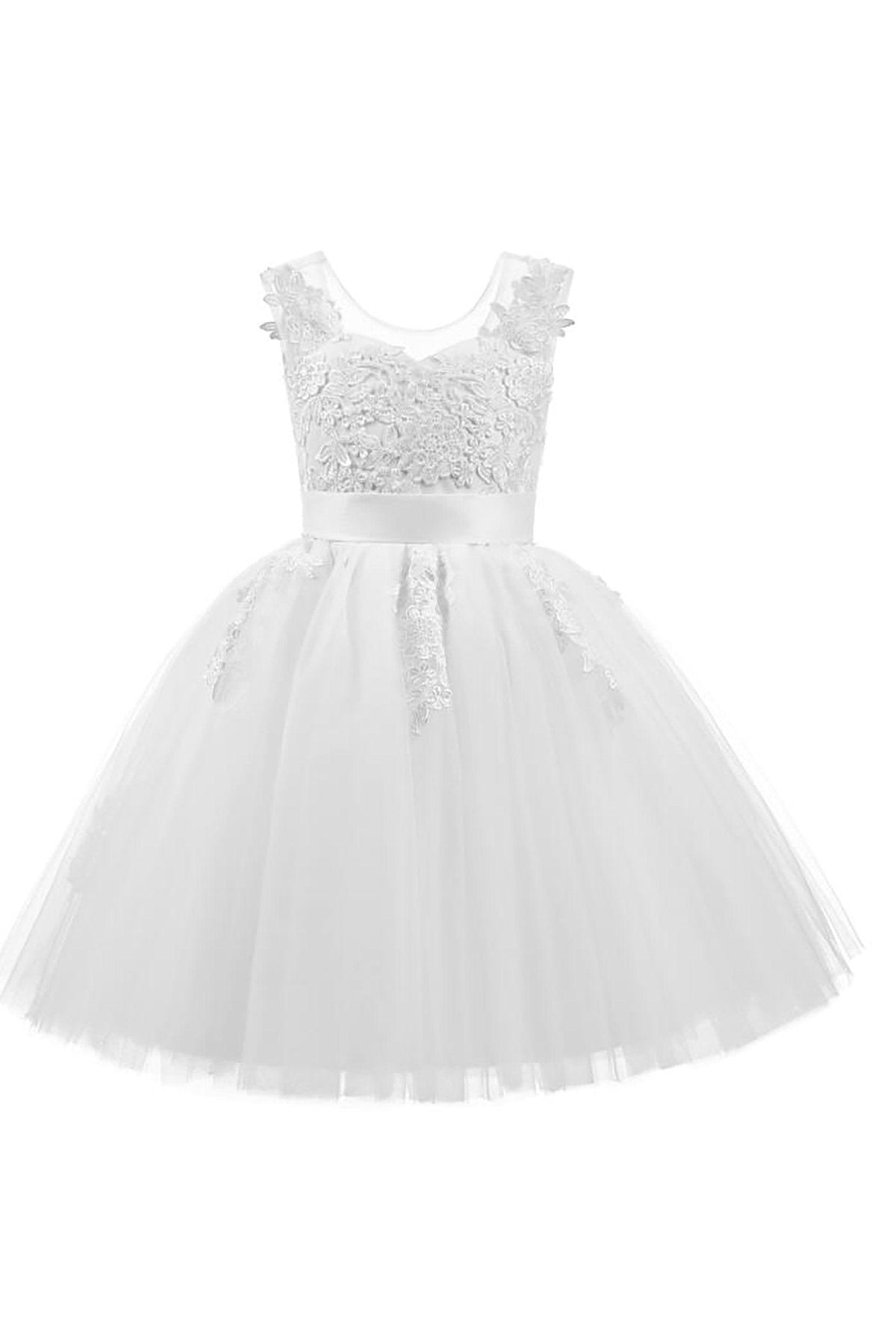 A-Line Knee Length Tulle Lace Flower Girl Dress CF0325 - COCOMELODY