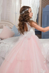 Ball Gown Floor Length Tulle Lace Flower Girl Dress CF0326 - COCOMELODY