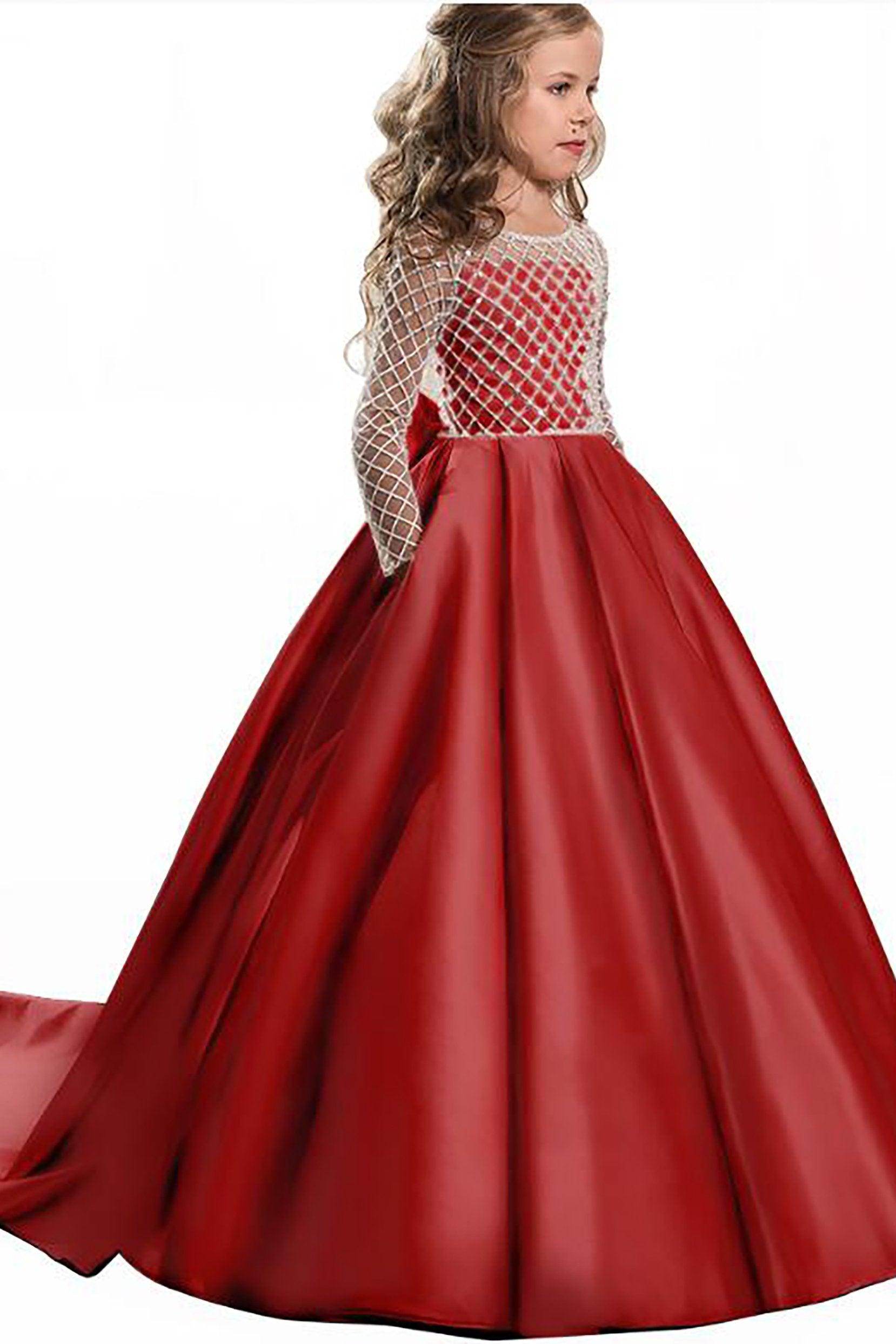 A-Line Floor Length Satin Flower Girl Dress CF0327 - COCOMELODY