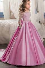 A-Line Floor Length Satin Flower Girl Dress CF0327 - COCOMELODY