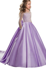 A-Line Floor Length Satin Flower Girl Dress CF0327 - COCOMELODY