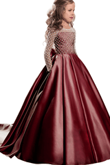 A-Line Floor Length Satin Flower Girl Dress CF0327 - COCOMELODY