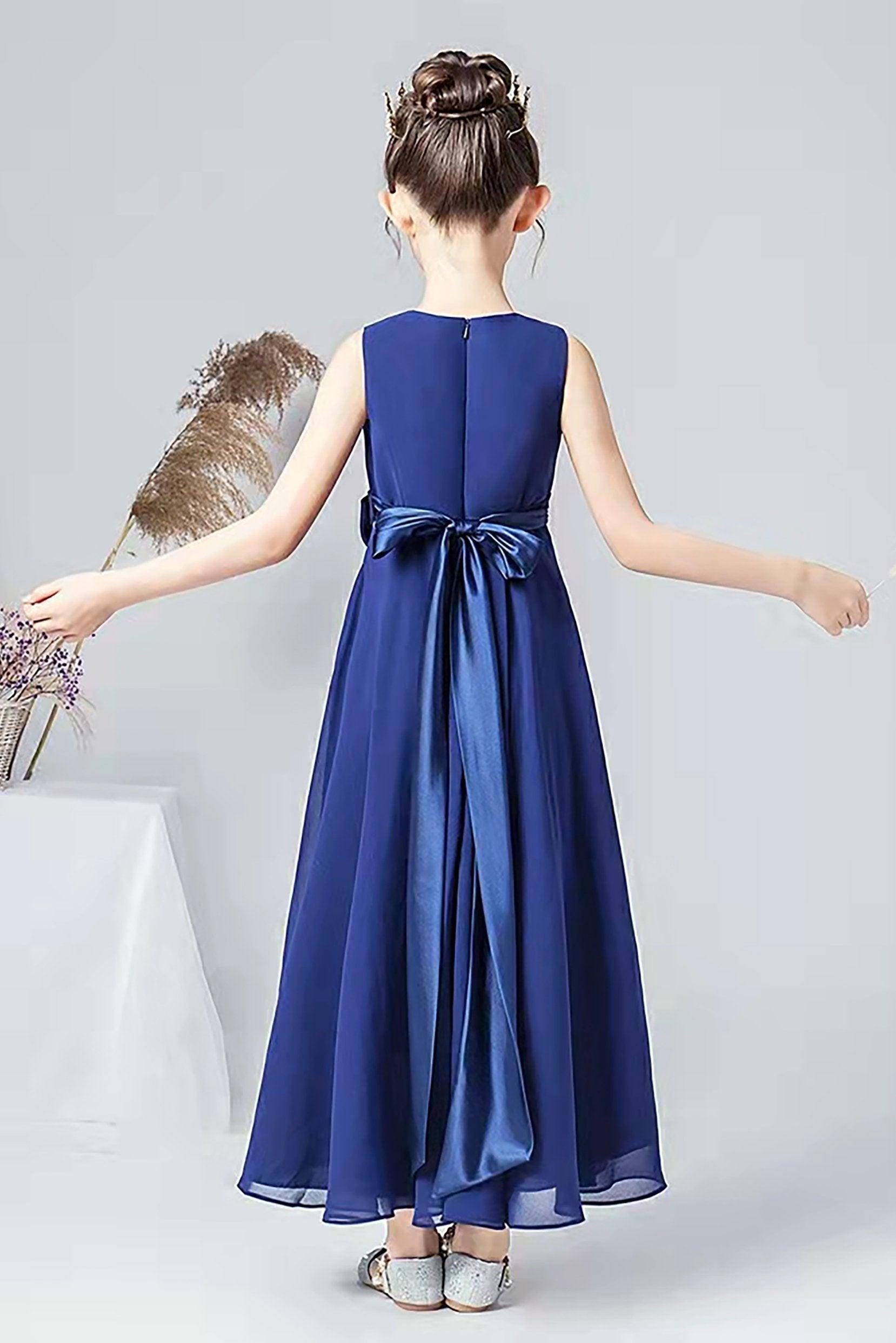 A-Line Tea Length Chiffon Flower Girl Dress CF0332 - COCOMELODY