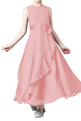 A-Line Tea Length Chiffon Flower Girl Dress CF0332 - COCOMELODY