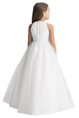 A-Line Floor Length Tulle Flower Girl Dress CF0334 - COCOMELODY