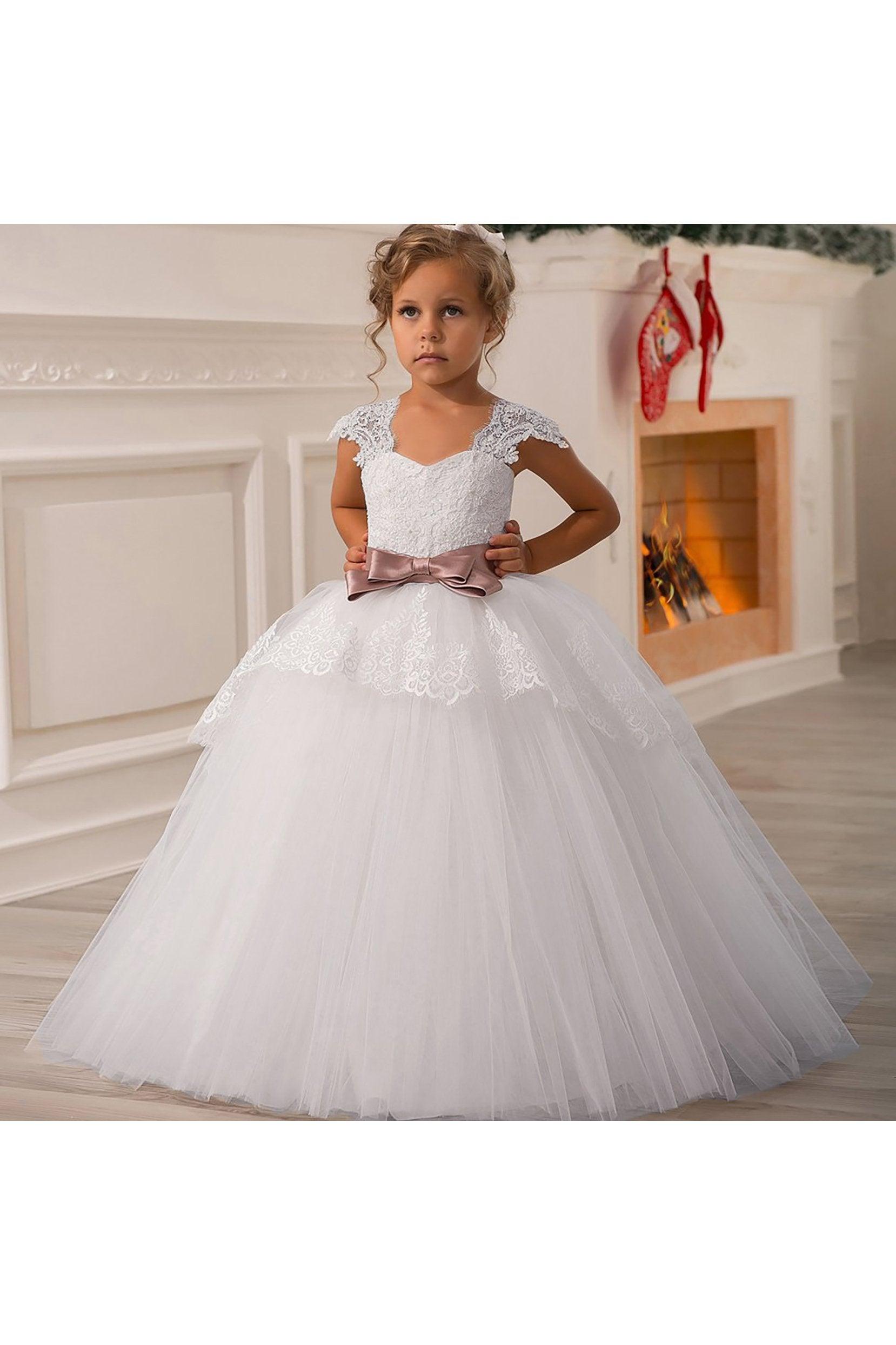 A-Line Floor Length Tulle Lace Flower Girl Dress CF0335 - COCOMELODY
