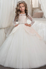 Ball Gown Floor Length Tulle Lace Flower Girl Dress CF0337 - COCOMELODY
