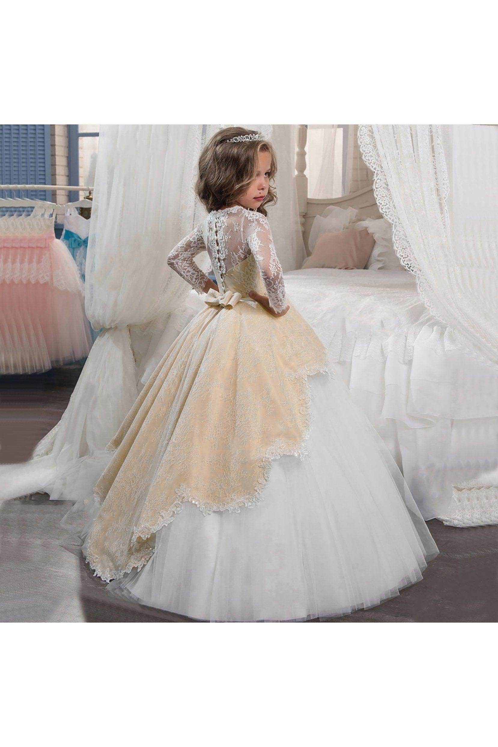 Ball Gown Floor Length Tulle Lace Flower Girl Dress CF0337 - COCOMELODY