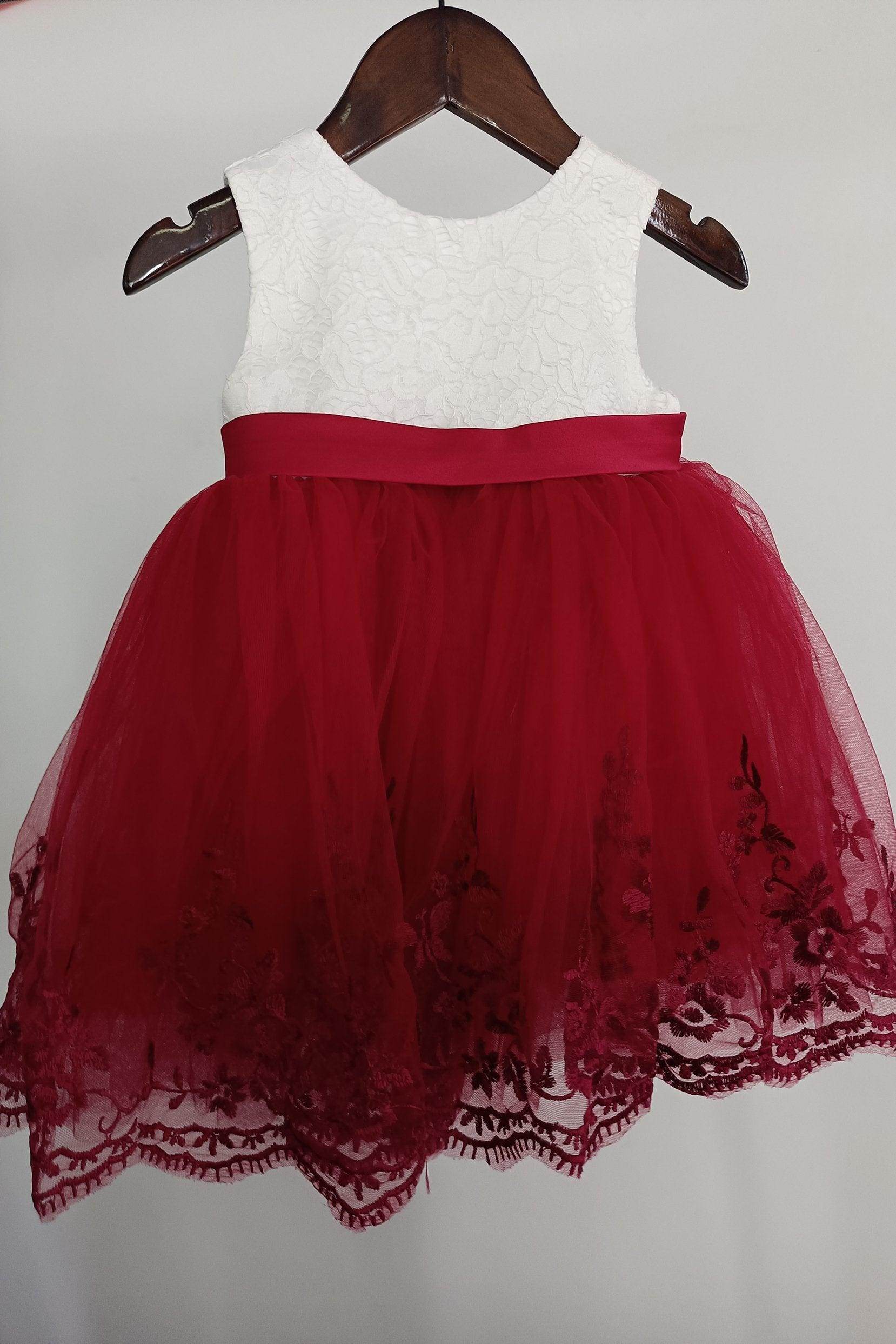 A-Line Knee Length Satin Lace Flower Girl Dress CF0340 - COCOMELODY