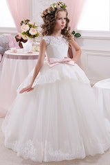 A-Line Floor Length Tulle Lace Flower Girl Dress CF0341 - COCOMELODY