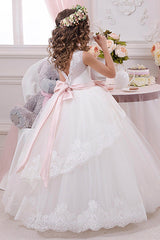 A-Line Floor Length Tulle Lace Flower Girl Dress CF0341 - COCOMELODY