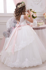 A-Line Floor Length Tulle Lace Flower Girl Dress CF0341 - COCOMELODY
