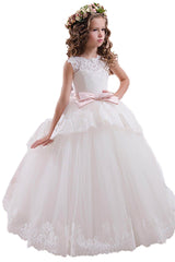 A-Line Floor Length Tulle Lace Flower Girl Dress CF0341 - COCOMELODY