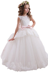 A-Line Floor Length Tulle Lace Flower Girl Dress CF0341 - COCOMELODY