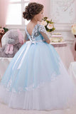 A-Line Floor Length Tulle Lace Flower Girl Dress CF0343 - COCOMELODY