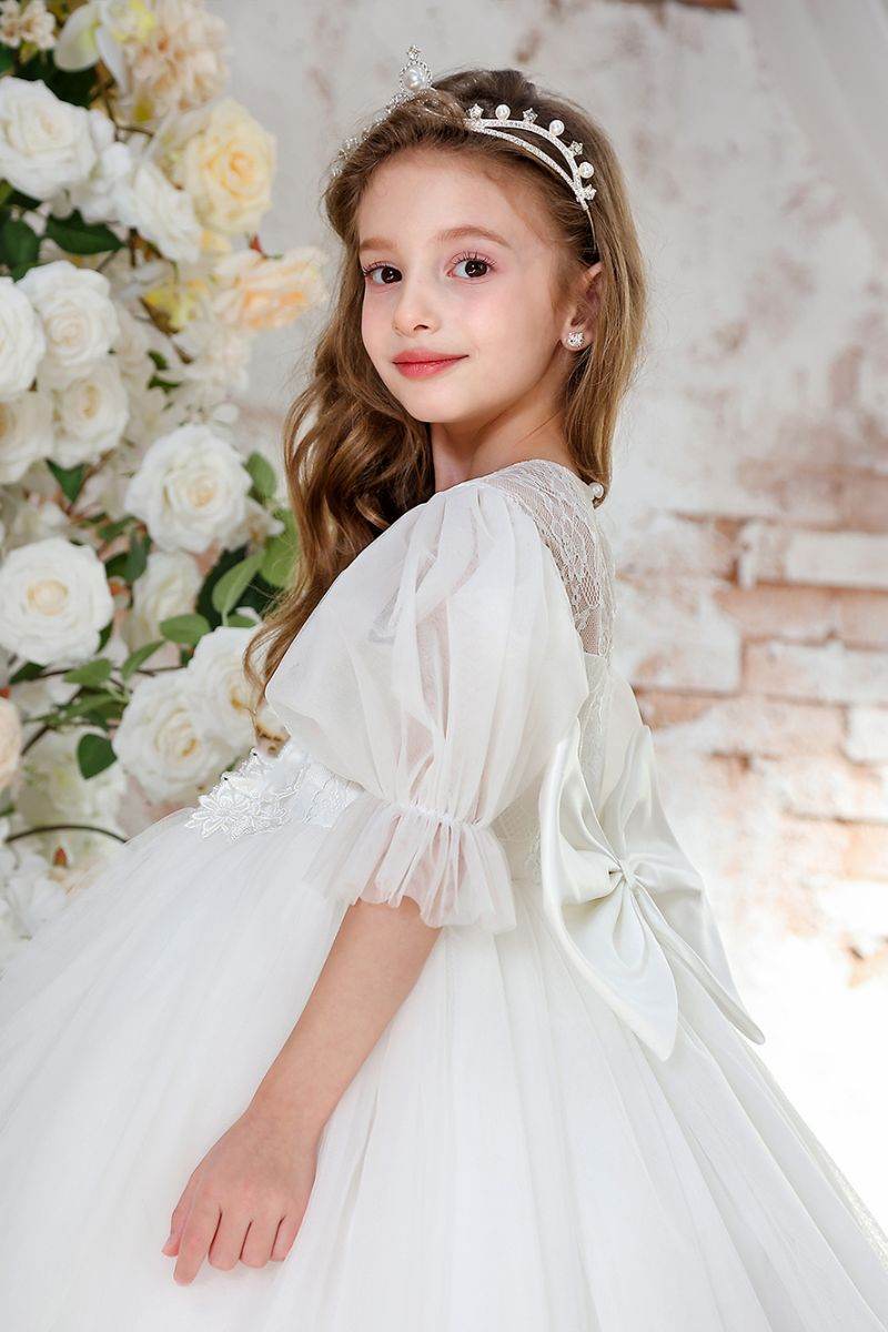 A-Line Midi Tulle Lace Flower Girl Dress CF0351 - COCOMELODY
