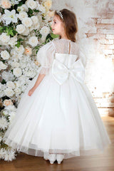 A-Line Midi Tulle Lace Flower Girl Dress CF0351 - COCOMELODY