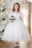 A-Line Midi Tulle Lace Flower Girl Dress CF0351 - COCOMELODY