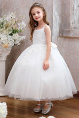A-Line Midi Tulle Flower Girl Dress CF0352 - COCOMELODY
