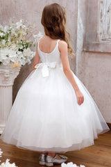A-Line Midi Tulle Flower Girl Dress CF0352 - COCOMELODY