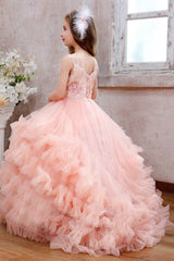 Ball Gown Sweep-Brush Train Tulle Flower Girl Dress CF0354 - COCOMELODY