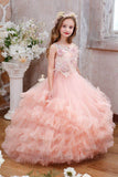 Ball Gown Sweep-Brush Train Tulle Flower Girl Dress CF0354 - COCOMELODY