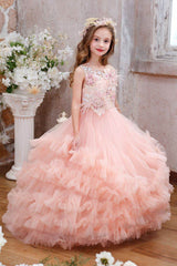Ball Gown Sweep-Brush Train Tulle Flower Girl Dress CF0354 - COCOMELODY