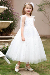 A-Line Midi Sparkling Tulle Flower Girl Dress CF0371 - COCOMELODY