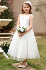 A-Line Midi Sparkling Tulle Flower Girl Dress CF0371 - COCOMELODY