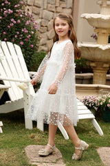 A-Line Midi Dot Print Flower Girl Dress CF0380 - COCOMELODY