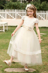 A-Line Midi Tulle Flower Girl Dress CF0382 - COCOMELODY