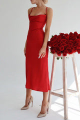 Sheath-Column Tea Length Elastic Satin Dress CG0144 - COCOMELODY