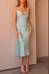 Sheath-Column Tea Length Silk-Like Dress CG0145 - COCOMELODY