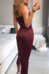 Trumpet-Mermaid Tea Length Elastic Satin Dress CG0147 - COCOMELODY